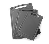 Coolinato - Planches à découper en plastique grises, lot de 3 (S/M/L), antibactériennes avec rainure à jus, coins antidérapants et poignée, séparation hygiénique, lavables au lave-vaisselle
