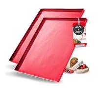 Coolinato - Set de 2 tapis de cuisson silicone platine avec rebord rouge - Plaque pour le four 36,5x27x1cm avec protection anti-débordement résistant jusqu'à 230°C & antiadhésif incl. 4 recettes