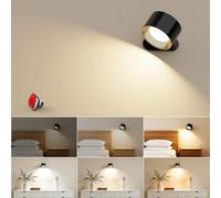 Coollamp Applique murale d'intérieur à LED avec lumière chaude/naturelle/blanche, 3 niveaux de luminosité, batterie rechargeable, contrôle tactile, rotation à 360°, couloir, escalier