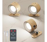 Coollamp Lot de 3 appliques murales LED à piles, avec 2 modes de couleur à télécommande, 3 niveaux de luminosité, rotation à 360°, lampes de lecture pour salon, chambre à coucher