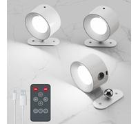 Coollamp Lot de 3 appliques murales LED avec télécommande, 3 modes de couleur, 3 niveaux de luminosité, rotation à 360°, lampes murales magnétiques à piles pour salon, chambre à coucher, lecture