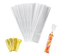Coolon Lot de 200 sachets en cellophane transparent - 25 x 5 cm - Petits sacs pour bonbons - Avec 200 attaches torsadées - Sacs cadeaux pour anniversaires d'enfants