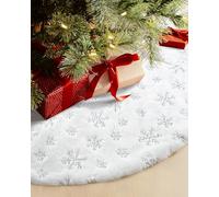 COOLWUFAN 48 inches/120cm Jupe de Sapin de Noël pour Arbre de Noël Décorations de Fête de Vacances Blanc en Peluche Argent Sequin Flocon de Neige