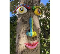 coonoe Visage d'arbre décoratif pour l’extérieur, coloré et amusant, visage créatif pour arbre, jardin, cour, œuvre d’art unique