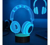 Coopark écouteurs 3D veilleuse illusion lampe LED lampe de table de bureau 16 couleurs changeantes à distance avec USB pour chambre enfants cadeaux d'anniversaire amateurs de musique décoration