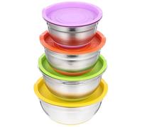 COOPHYA 4pièces Bol Alimentaire Inox Acier Inoxydable Bocal Mélangeur avec Fond Antidérapant et Couvercle Set de Multifonction pour Cuisson Pâtisserie et Couleur Aléatoire Plusieurs styles