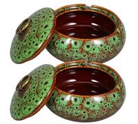 COOPHYA Cendrier Céramique 2pcs Résistant à L'usure Quotidienne avec Couvercle Coupe-vent Design Élégant Européen et Chinois, Accessoire de Fumeur pour Bureau et Table