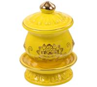 COOPHYA Coupe D'offrande D'eau en Céramique Jaune Relief Fleur de Lotus, Tasse Ronde Élégante pour Rituels et Décoration Salle de Bouddha