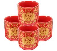 COOPHYA Coupes D'offrande Bouddhiste Forme Ronde Bord Finement Poli sans Bavure Ensemble de 4 en Céramique Rouge pour Décoration de Maison ou Temple