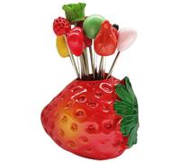 COOPHYA Set de Fourchettes à Fruits en Métal avec Manche Stable et Support Rouge, Petites Fourchettes à Dessert pour Apéritifs et Coupes de Fruits Plusieurs styles