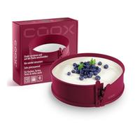 coox Moule à charnière avec base en porcelaine de diamètre 26 cm de diamètre en rouge foncé, cuire et servir et couper directement sur l'assiette en porcelaine, aucun transfert nécessaire