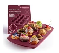 coox Moule à muffins, rouge foncé, peu encombrant, avec moules pliables, en silicone, sans BPA, convient pour 12 muffins