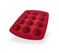 coox Moule à muffins rouge, peu encombrant, avec moules pliables, parfait pour de délicieux muffins et cupcakes
