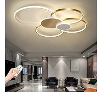 COOYO Plafonnier LED Grand Salon Lampe Plafond Dimmable Avec Télécommande Anneaux Ronds Design Créatif Métal Acrylique Éclairage Salle Manger Chambre Décor Pendentif Lumière,D'or,80cm/71W