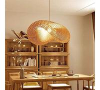 COOYO Suspension E27 Lustre Lumière Pendentif Vintage Rétro Lampe Pendentif Industriel Bambou Rotin Naturel Suspendu Tissé Lampes Suspension Réglable Hauteur Manger Bureau Salon Café Salle Lampe,60cm