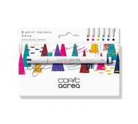 COPIC Marqueurs acrea 'Deep' – Encre à base d'eau et pigments, trait 0,8–1,2 mm – Set de 6