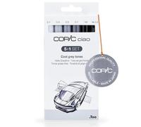 COPIC Ciao 5+1 Set « Cold Grey Tones », 5 marqueurs Twin avec une pointe moyenne et une pointe Brush, incl. Multiliner Black 0,3 mm