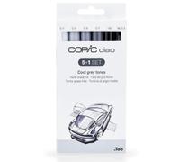 COPIC Ciao 5+1 Set « Cold Grey Tones », 5 marqueurs Twin avec une pointe moyenne et une pointe Brush, incl. Multiliner Black 0,3 mm
