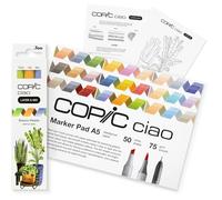 COPIC Ciao LAYER & MIX Starter Set « Botanic », Set de marqueurs avec 3 couleurs, papier marqueur et modèle de dessin à copier, in iche d'exercices de prise en main