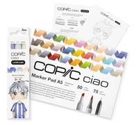 COPIC Ciao LAYER & MIX Starter Set « Serene », Set de marqueurs avec 3 couleurs, papier marqueur et modèle de dessin à reproduire, y compris fiche d'exercices de prise en main