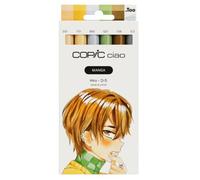 Copic Ciao MANGA Set Hiro, set de marqueurs comprenant 5 nuances chaudes de jaune et de brun, dont 1 Multiliner 0,3 mm gris, Twin Marker avec une pointe moyenne et une pointe pinceau
