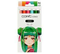 Copic Ciao MANGA Set Nami, set de marqueurs comprenant 5 nuances vives de vert et de bleu, dont 1 Multiliner 0,3 mm en vert, un marqueur double avec une pointe moyenne et une pointe pinceau