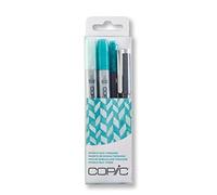 COPIC Ciao Set "Doodle Pack Turquoise", 4er Set mit 2 Twin Marker mit einer mittelbreiten und einer Brush-Spitze inkl. Multiliner und Glitter Pen