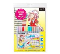 COPIC Ciao Set « Illustration for Beginners », set de 12 pièces avec un guide de 63 pages, marqueur Twin avec une pointe moyenne et une pointe Brush
