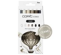 Copic Ciao Shade, Warm Gray + Black, Lot de 6 marqueurs Copic pour ombrage, dégradés + détails, rechargeables | Idéal pour s'initier dans le monde des tons gris | Comprend 1 multiliner gratuit