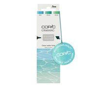 Copic Classic DESIGNER COLLECTION Set Clear water tints, Set de marqueurs avec 3 nuances de bleu, marqueur Twin avec une pointe large et une pointe fine
