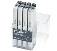 COPIC Classic Marqueurs double-face à pointe fine et biseautée 12pcs, gris Neutre
