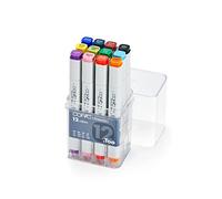 COPIC Classic Set « 12 Colors », Set de 12 pièces dans un présentoir acrylique, Twin Marker avec une pointe moyenne et une pointe fine
