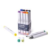 COPIC Classic Set « 12 Colors », Set de 12 pièces dans un présentoir acrylique, Twin Marker avec une pointe moyenne et une pointe fine