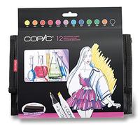COPIC Classic double face Fine & Chisel 12 marqueurs à alcool, tons vifs dans un étui à crayons