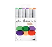 COPIC Marqueurs Sketch Set de 6 – Encre à alcool permanente, double pointe – Tonalités secondaires