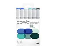 COPIC Marqueur Sketch Sea & Sky – Double pointe (moyenne et pinceau) – Kit de 6
