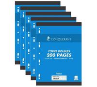 Copies doubles A4 - CONQUERANT - Lot de 5 - 200 pages - Seyes Grands Carreaux - 70g
