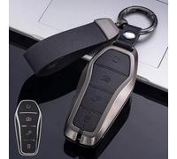Coque de n alliage de zinc avec coque en cuir pour télécommande Song Qin Han Tang, coque résistante aux rayures, boîtier de e voiture, pare-chocs de clé (noir)