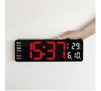 Coque noire feu rouge 13 pouces Horloge Numérique Murale Grande avec,Horloge Digitale Led à Luminosité Réglable