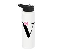 Coquette Monogram Letter V With Pink Bow Initial Name Stainless Steel Insulated Water Bottle
