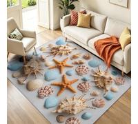 Coquillage Etoile De Mer Coquilles Coques Tapis Salon 160 x 230 cm Lavable en Machine Antidérapant Grand Tapis Chambre Cotier Tropical Carpet Salle a Manger Bureau Descente de Lit Doux Poil Ras