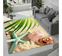 Coquillages D'éToiles de Mer Tapis 150x240 cm Paysage de Plage Moquette Antiderapant à Poils Courts Tapis 3D Lavable en Machine Convient aux Chambres, Bureaux Salons et Couloirs b-3095