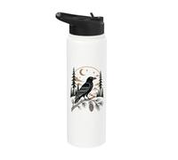 Corbeau corbeau et lune forêt vintage linogravure oiseau graphique Stainless Steel Insulated Water Bottle