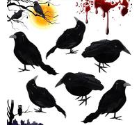 Corbeau d'halloween Décoration, Corbeau Prop Décorations, Corbeau À Plumes Noires, Décoration Corbeau Noir, Corbeau Artificiel Réaliste pour Horreur Déco d'halloween (6pcs)
