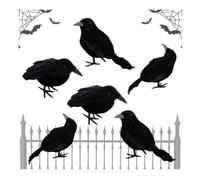 Corbeau Halloween - Décoration - 6 Pièces - Réaliste - Plumes Noires - Mousse Noir noir DECORATION DE FETE MURALE