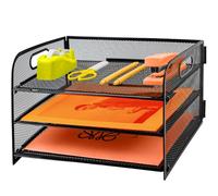 Corbeille à courrier à 3 niveaux avec poignée, organiseur de fichiers de bureau en maille métallique avec plateaux, plateaux de classement de bureau A4, porte-revues pour la maison, le bureau, l'école