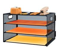 Corbeille à courrier à 3 niveaux avec poignée, organiseur de fichiers de bureau en maille métallique avec plateaux, plateaux de classement de bureau A4, porte-revues pour la maison, le bureau, l'école
