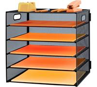 Corbeille à courrier à 5 niveaux avec poignée, organiseur de fichiers de bureau en maille métallique avec plateaux, plateaux de classement de bureau A4, porte-revues pour la maison, le bureau, l'école