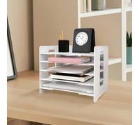 Corbeille à courrier empilable à 5 niveaux, boîte aux lettres, organiseur de bureau en bois et plastique A4, bac à papier blanc, banc de rangement pour bureau, organiseur de dossiers pour la maison, l