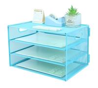 Corbeille à courrier en papier avec poignée, treillis métallique à 3 niveaux, organiseur de bureau, bacs à papier A4, bacs de bureau, porte-revues ordonné pour la maison, le bureau - Bleu ciel